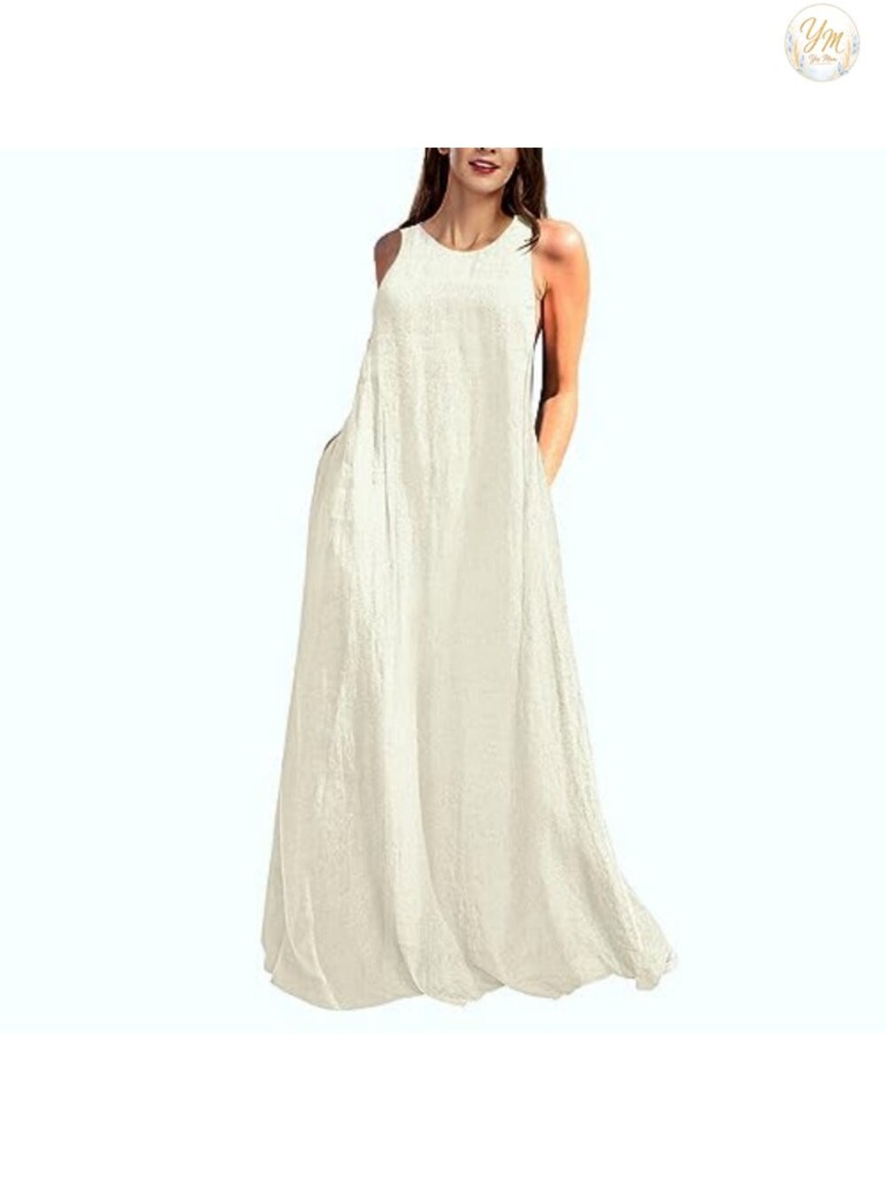 Linen Cotton Sleeveless Maxi Dress with Pockets Racerback Casual